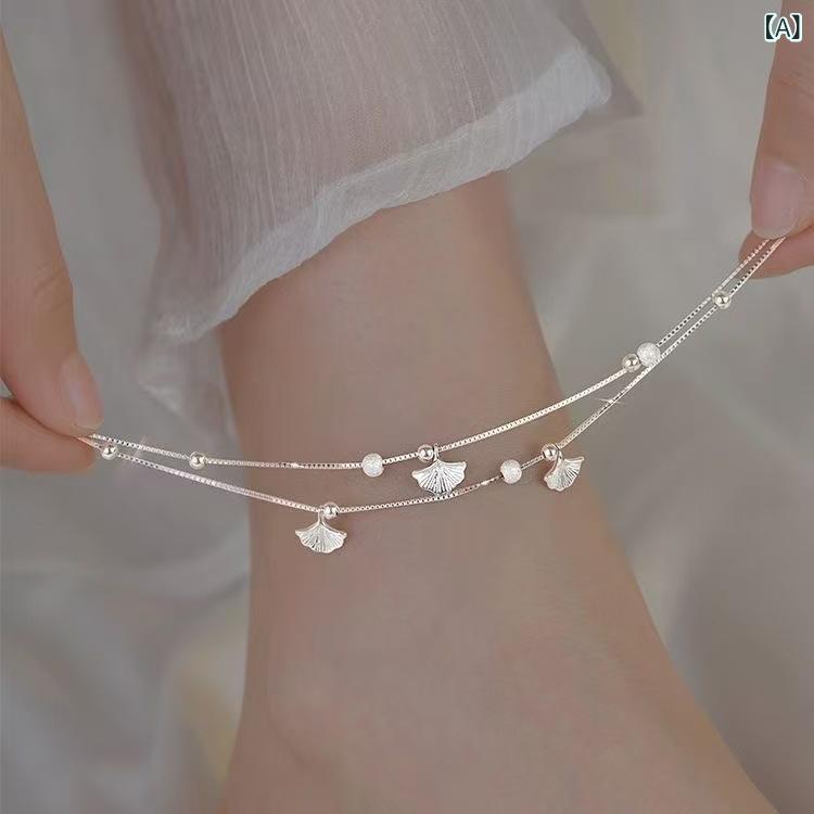 Other - 脚飾 女性用 S925純銀 足链 韓国風 幾何型 森系 かわいい 軽量 夏 切り替え デザイン アンクレット チェーン ブレスレット シンプル トレンド