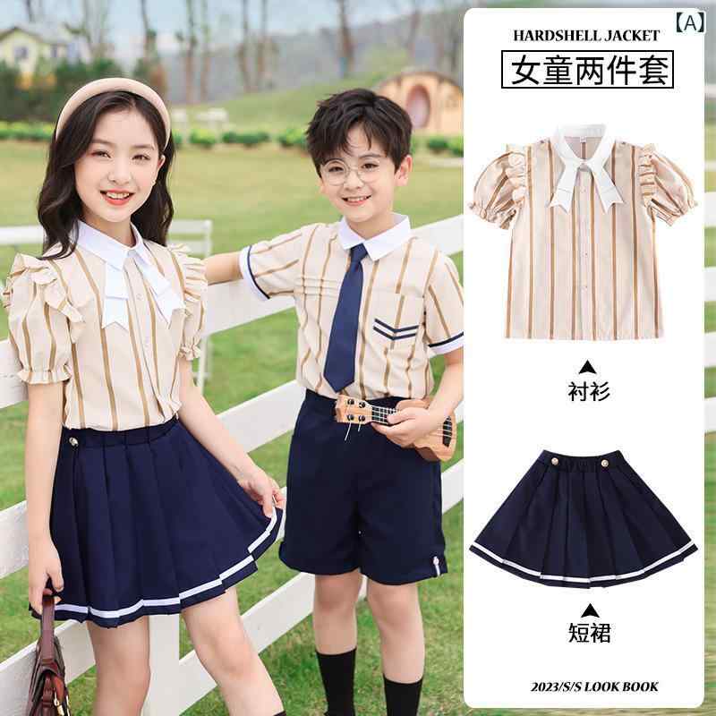 セットアップ キッズ 男女兼用 半袖シャツ ショートパンツ プリーツスカート 校服 制服 イギリス風 コットン 通気性 卒園式 入学式 発表会