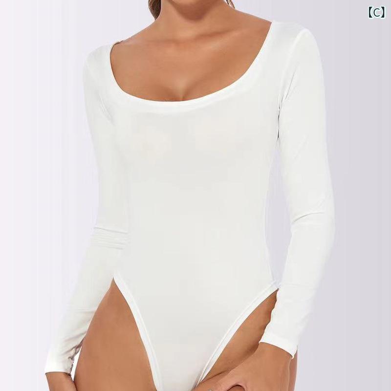 narukiのTシャツ レディース 長袖 ボディスーツ 連体服 トップス 無地 タイト スリム セクシー 春秋 伸縮性 フィット｜アングル3