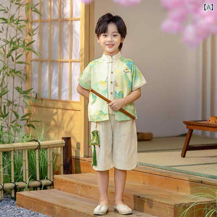 ・カテゴリ: 子供用旗袍・唐装・民族衣装・主な素材: 綿 60%・カラー展開: グリーン（男児用）、グリーン（女児用）・サイズ展開: 90cm、100cm、110cm、120cm、130cm、140cm、150cm、160cm・対象年齢: 3〜8歳（身長100〜140cm相当）