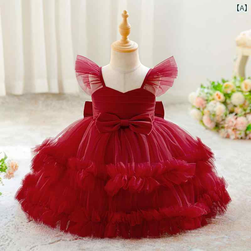 女児用 ベビー 礼服 プリンセスドレス 花嫁ドレス 誕生日パーティー用 ドレス 女の子 1〜3歳 コットン混紡 ポリエステル チュール 蝶結び プリンセス 風 ヨーロッパスタイル 春秋 夏 冬 枣紅 豆沙粉 牛油果緑 ホワイト 深紫 香槟 70〜110c