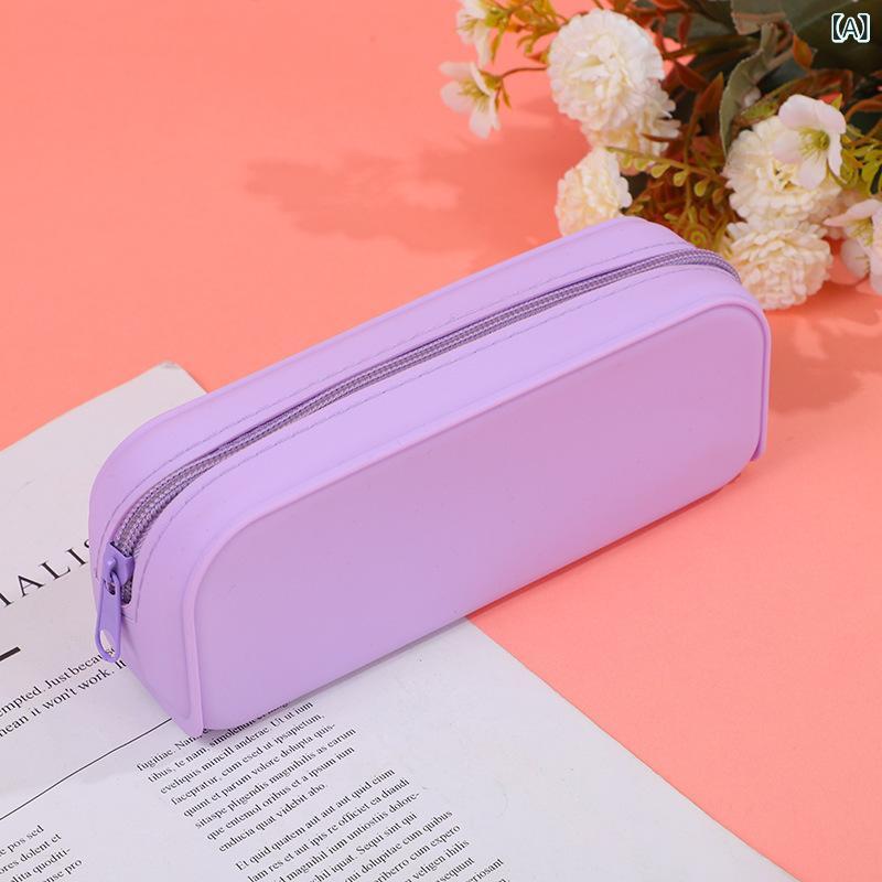 Rakuten - ペンケース 大容量 シリコン 学生用 文具収納 筆袋 長方形 筆箱 化粧ポーチ ユニセックス かわいい 薫衣草紫 ピンク 天藍 青 グラデ橙 グラデ緑宝石 グラデ浅藍 韓風 軽量 柔軟 通学 普段使い