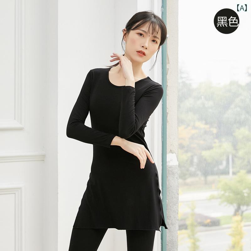 現代舞服 レディース 長袖 ロング丈 開き ゆったり トップス 古典舞 練習着 モダンダンス ステージ衣装 モダン 伸縮性 モダール 接触冷感 吸湿速乾 通年 ブラック 紫系 ブルー系 赤系 グレー系 ピンク系 グリーン系 イエロー系 ベージュ系