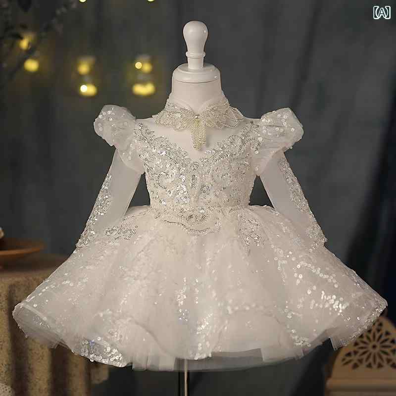 女児 ドレス 女の子 礼服 子供 プリンセスドレス 結婚式 花嫁付属 女童 演奏会用 中小童 蝶結び アクセサリー 白色 ポリエステル プリーツ加工 コート加工 剪毛加工 酵素洗い 通年 かわいい 女の子用