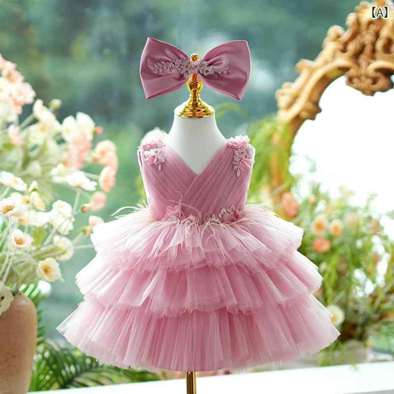 女の子 ドレス 女児 礼服 花嫁付添い 子供 ワンピース プリンセス スカート チュール フレア スカート 豆沙粉 かわいい ポリエステル コットンライク 夏 春 秋 冬 通年 フォーマル 演奏会 パーティー かわいい プリンセスライン ふんわり 軽量