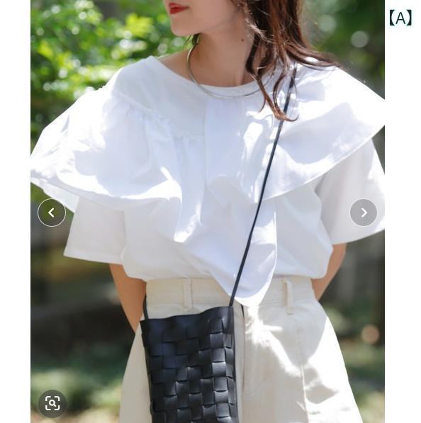 樂天商城 - Tシャツ 女性用 夏 春夏 通勤 気質 丸首 短袖 ラッパ袖 不対称 プリーツ フレア デザイン ゆったり ワイド トップス 純色 綿 ポリエステル 白色 緑 ブラック 軽量 吸湿速乾 接触冷感 切り替え ビッグシルエット