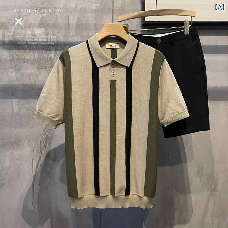 Rakuten - ポロシャツ メンズ 短袖 修身 薄手 接触冷感 切り替え 翻領 トップス 針織 Tシャツ 韓風 日常 かき色 ブルー 高弾性 色牢度高 機洗可 不対称 春夏 吸湿速乾 軽量 通勤 普段使い