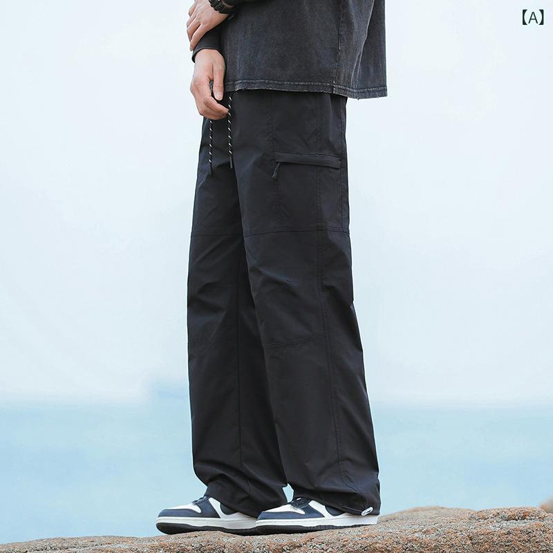 メンズ ワークパンツ 春夏 直筒 長ズボン 中腰 腰紐付き ポリエステル 防風 微弾性 免烫 切り替え 純色 ブラック 卡其 カーキ コーヒーブラウン ビッグサイズ 休闲 通勤 普段使い 軽量 伸縮性(4.0)