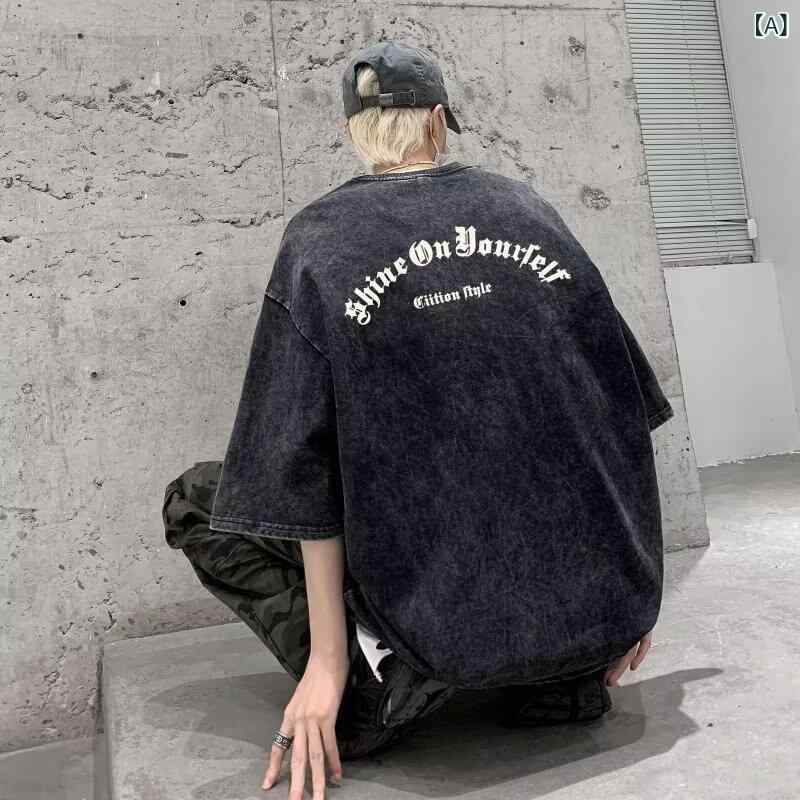 Rakuten - Tシャツ メンズ レディース 短袖 半袖 丸首 ゆったり 綿 プリント 字母柄 芸術柄 水洗加工 洗いざらし ビンテージ 復古 夏 春夏 ブラック ブラウン ピンク パープル グリーン 日常使い 通勤 吸湿速乾 透気性 耐摩耗 180g〜250g