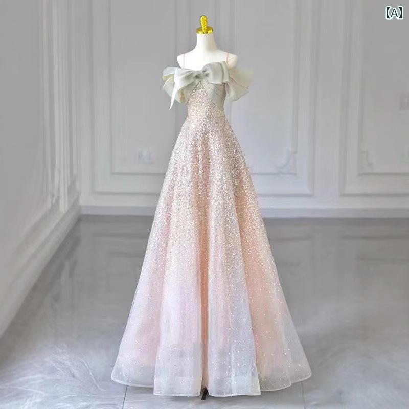 ロングドレス レディース ピンク スパンコール イブニングドレス 宴会用 結婚式 訂婚パーティー 敬酒ドレス 新婦用 Aライン ハイウエスト スリムフィット ポリエステル 無袖 吊り帯 長丈 銀色 ピンク系 かわいい フォーマル 夏 春夏