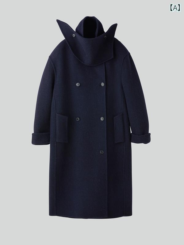 樂天商城 - ロングコート レディース 秋冬 廓形 ダブルブレスト 着脱式ウエストベルト 羊毛 カシミヤ 超厚手暖 ワイドシルエット 西装領 長袖 通勤 気質 切り替え 純色 ネイビー グレー ゆったり ロング丈 暖か