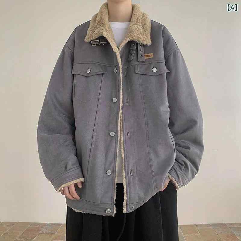 コート メンズ 秋冬 男性用 復古 綿入 厚手 羊毛風 ジャケット 保暖 外套 ストリート ルーズ シングルブレスト ノーカラー サイドポケット ストレートヘム ポリエステル ポリエステル裏地 グレー カーキ ネイビー 日常 春秋冬 免アイロン
