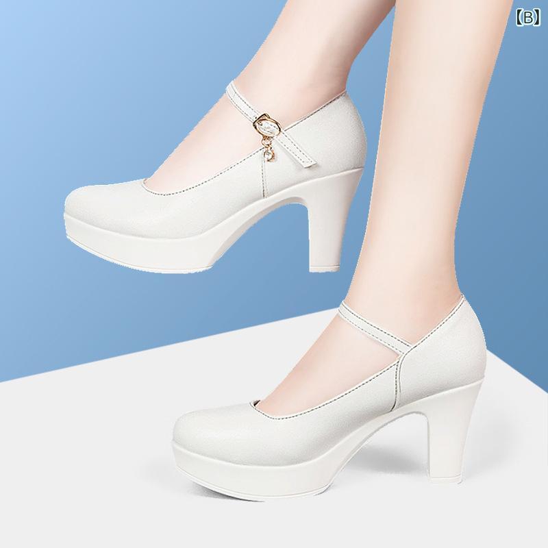 パンプス レディース 粗厚底 超高ヒール 丸トゥ 防水台 切り替えデザイン 低幫 バ...
