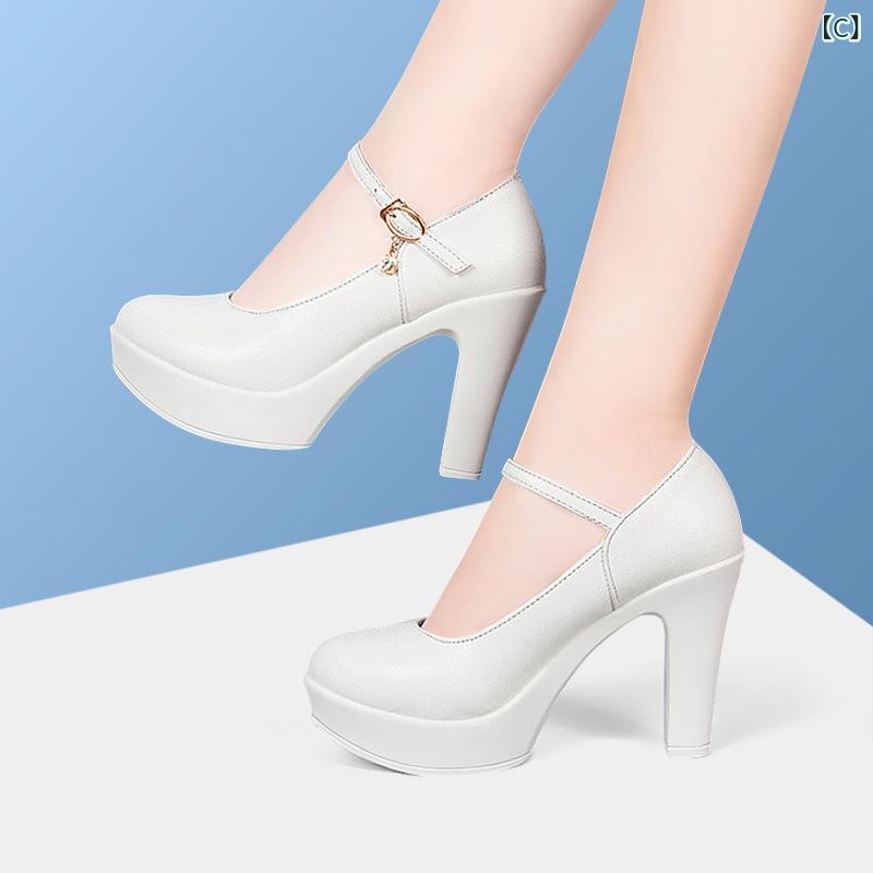 パンプス レディース 粗厚底 超高ヒール 丸トゥ 防水台 切り替えデザイン 低幫 バ...