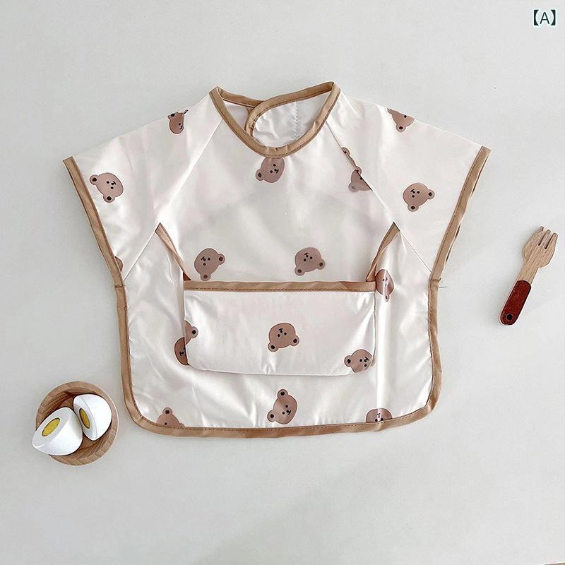 Apron - ベビー キッズ 子供 夏季 無袖 防水 罩衣 食事 反穿 围兜 防汚 全身 保護 トップス 袖なし トップ 食事エプロン 赤ちゃん 離乳食 ミートップ かわいい 動物 柄 TPU 素材 防水加工 伸縮性 通年 普段使い 軽量 柔軟