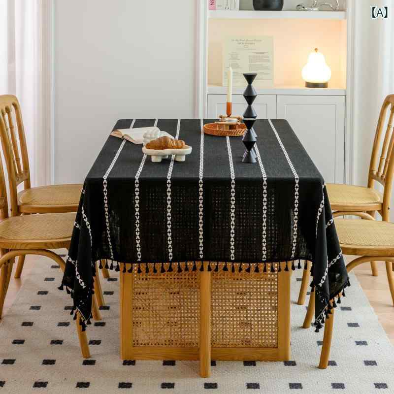 長方形 テーブルクロス ストライプ 刺繍 花柄 かわいい 日式 綿麻 防滑 耐磨 防塵 美化 飾り ランナー センタークロス ダイニング テーブル 布 黒 白 オレンジ ブラウン 緑 ピンク ブルー グレー 茶 多色