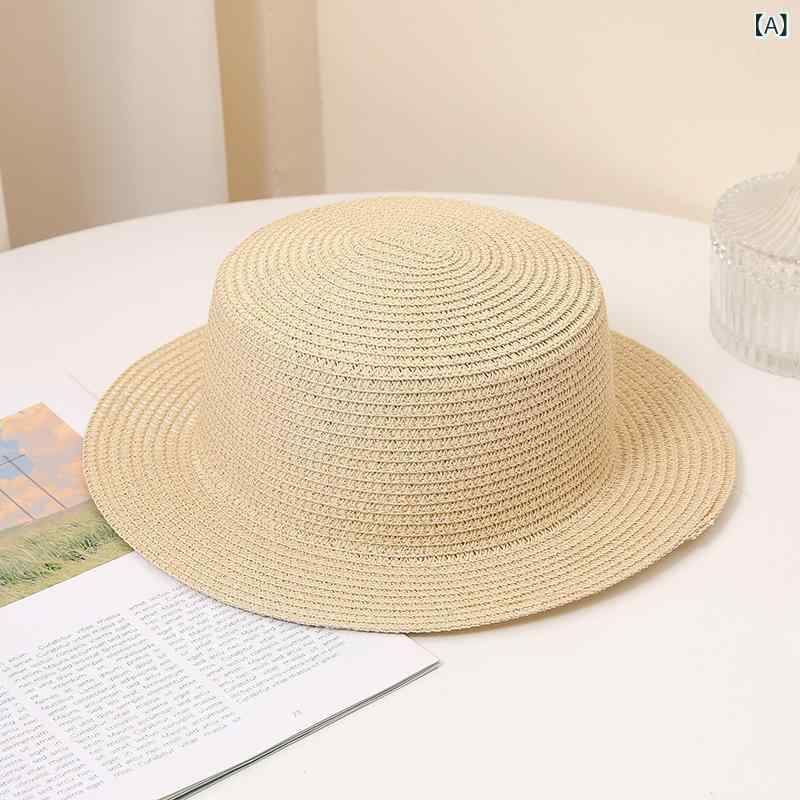 Ten Gallon Hat - 麦わら帽子 メンズ レディース 平頂 大つば 草編み 防晒 遮陽 透気 紙草素材 折りたたみ可能 夏用 ビーチ 旅行 通勤 普段使い 休日 ベージュ カーキ ホワイト イエロー オレンジ ピンク ブルー ブラック ネイビー レッド ブラウン かわいい シ