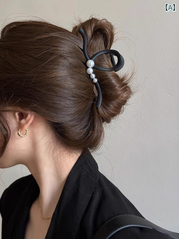 ヘアアクセサリー 女性用 珍珠 シャーククリップ 大型 髪留め 後頭部 飾り 碎髪 ヘアピン バング 黒 ミルクティー コーヒー 春季 韓風 清新 甘美 樹脂 ハンドメイド