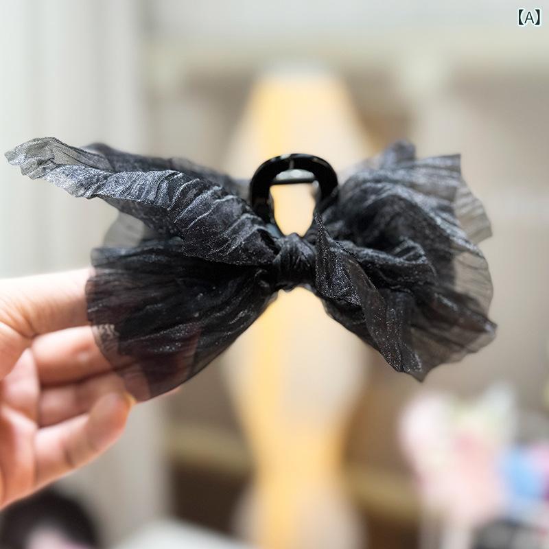 ヘアクリップ 女性用 シャーククリップ バタフライボウ 欧根纱 大型 後頭部用 トップ用 ブラック ピンク系 香槟色 手作り 接触冷感 春夏 清新 かわいい スイート ハンドメイド 樹脂 プラスチック 軽量 ヘアアクセサリー