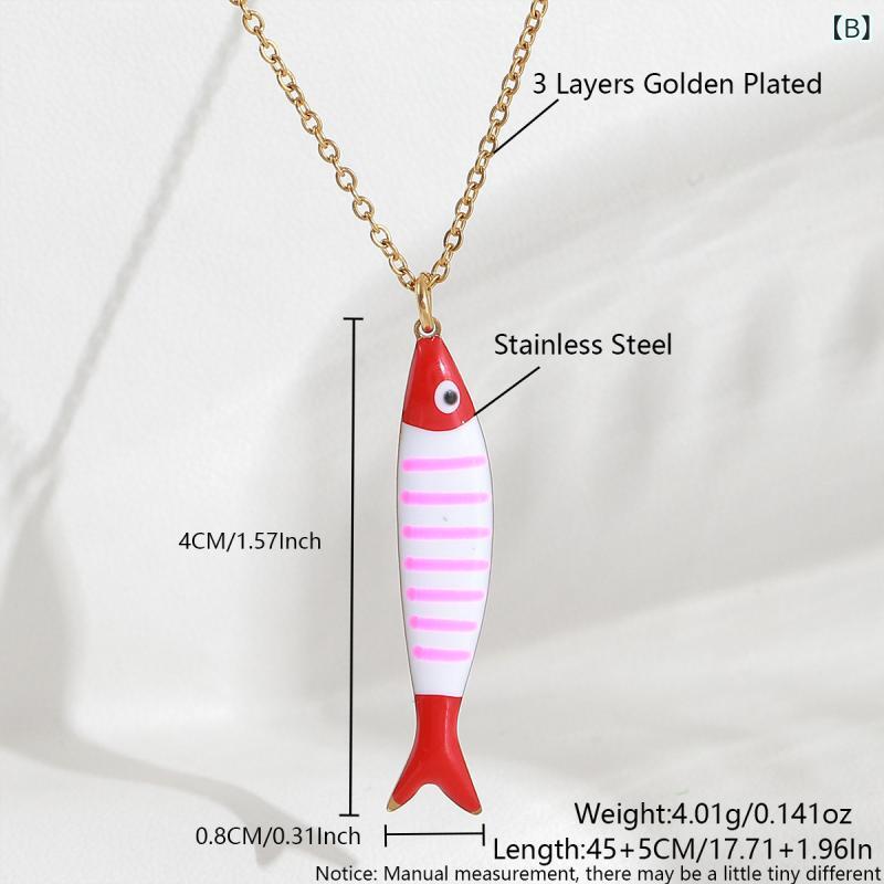 ネックレス ペンダント 女性用 小魚 モチーフ 条紋柄 電気メッキ加工 不锈钢素材 O型チェーン 日常使い ユニセックス 個性派 動物デザイン 赤 ピンク 紫 ブルー グリーン イエロー カラー展開 2025夏 2