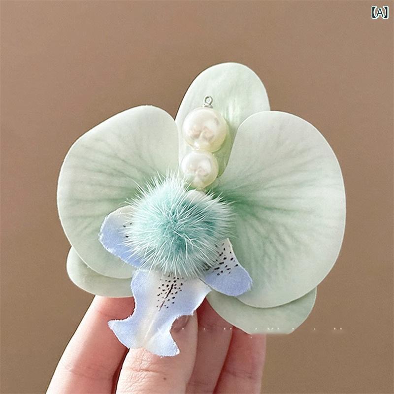 ヘアアクセサリー 女性用 春夏 ピンク系 桜柄 花飾り 丸型 サイドアップ バタフライヘアピン 布製 手作り かわいい ヘアクリップ 花モチーフ 甘め 清新 鴨嘴夹 植物柄 バレット 簪