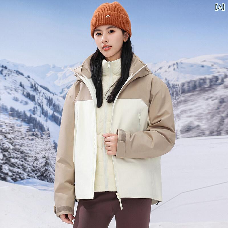 Rakuten - 羽绒服 男女用 連帽 脱着内胆 防水 防風 防汚 吸湿排汗 加厚 白鹅绒 填充 純色 高級感 合体型 普通丈 立領 拉鏈 抗菌 防皱 透気 冬季 米白色 ブラック ピンク 孔雀ブルー 休闲 アウトドア