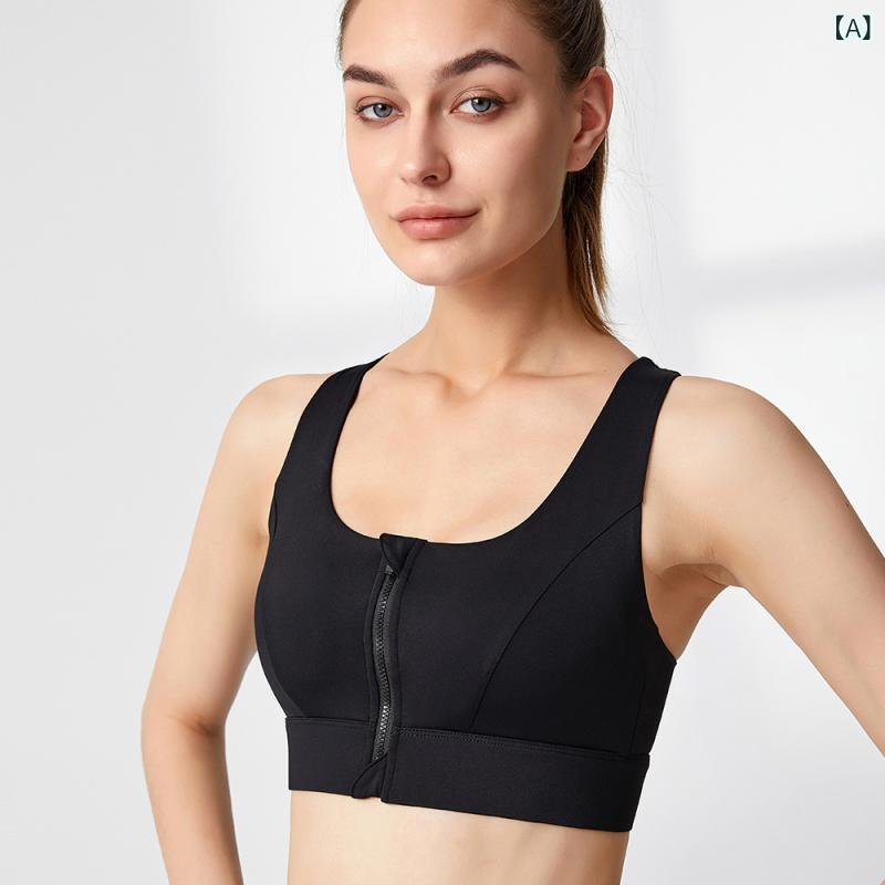 Rakuten - スポーツブラ 大きめバスト 女性用 集める 防震 高強度 防下垂 100kg対応 ラバーチック ヨガブラ ニット 伸縮性 ノンワイヤー 3/4カップ 前ホック 固定肩紐 通年用 ランニング フィットネス ダンス ブラック ホワイト パープル ピンク グリ
