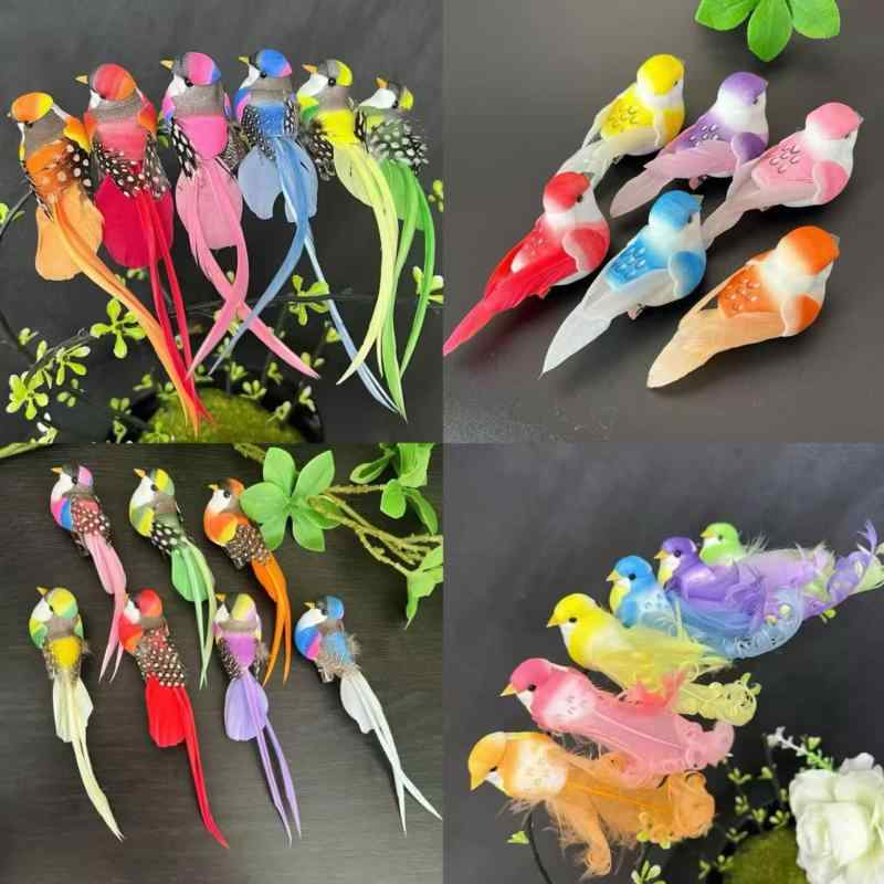 China Ornaments - 園芸 装飾 鳥 セット フェイク 羽毛 鳥 シルク鳥 巻毛鳥 安雀 シルクテール鳥 カラフル 鳥 グループ 現代 シンプル 室内 飾り 人工 素材 手作り 風 ガーデニング グリーン 置き飾り 多色 鳥 コレクション