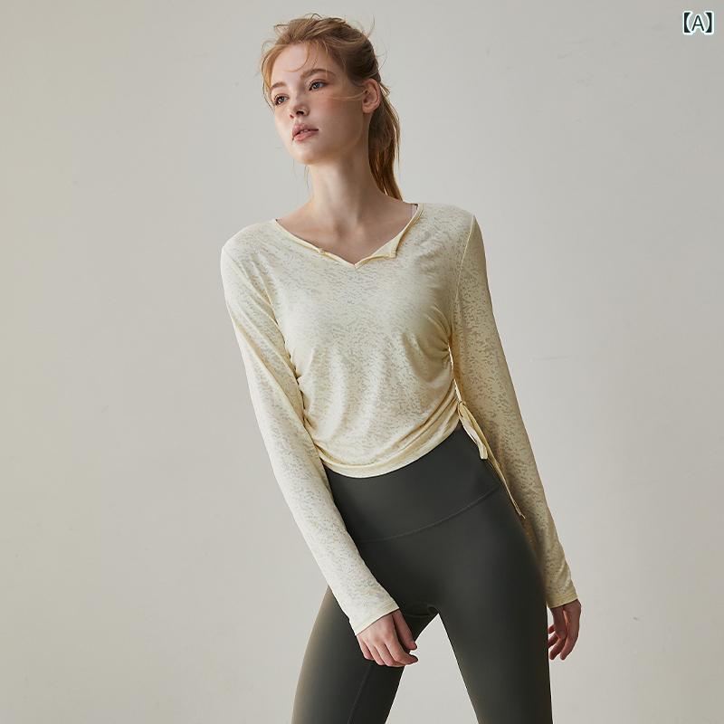 Tops - レディース 長袖 瑜伽服 トップス 秋冬 修身 ニット 透気性 ナイロン 混紡 伸縮性 切り替え デザイン 黄色 ホワイト ブラック ピンク ブルー パープル ランニング フィットネス ダンス ウェア 女性用 18-40代 普段使い
