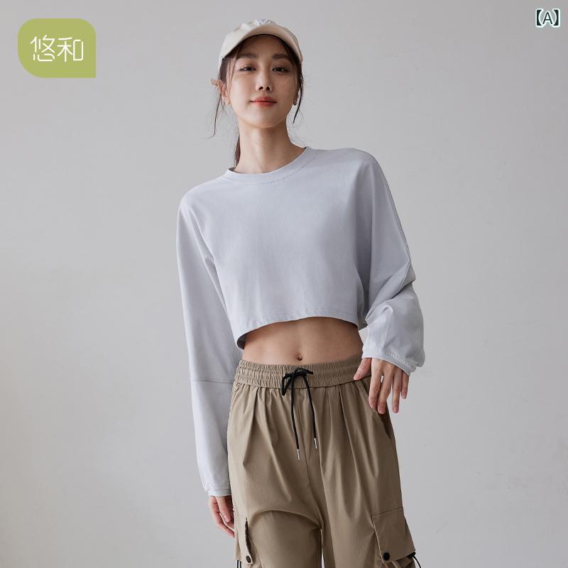 Tops - トップス レディース 秋冬 長袖 運動 ヨガ ランニング フィットネス ピラティス トレーニング 服 透気性 ニット ナイロン スパンデックス グレー系 杏色 灰白 深灰 浅灰 スリム効果 ゆったり ルーズフィット 普段使い ジムウェア アウトドア