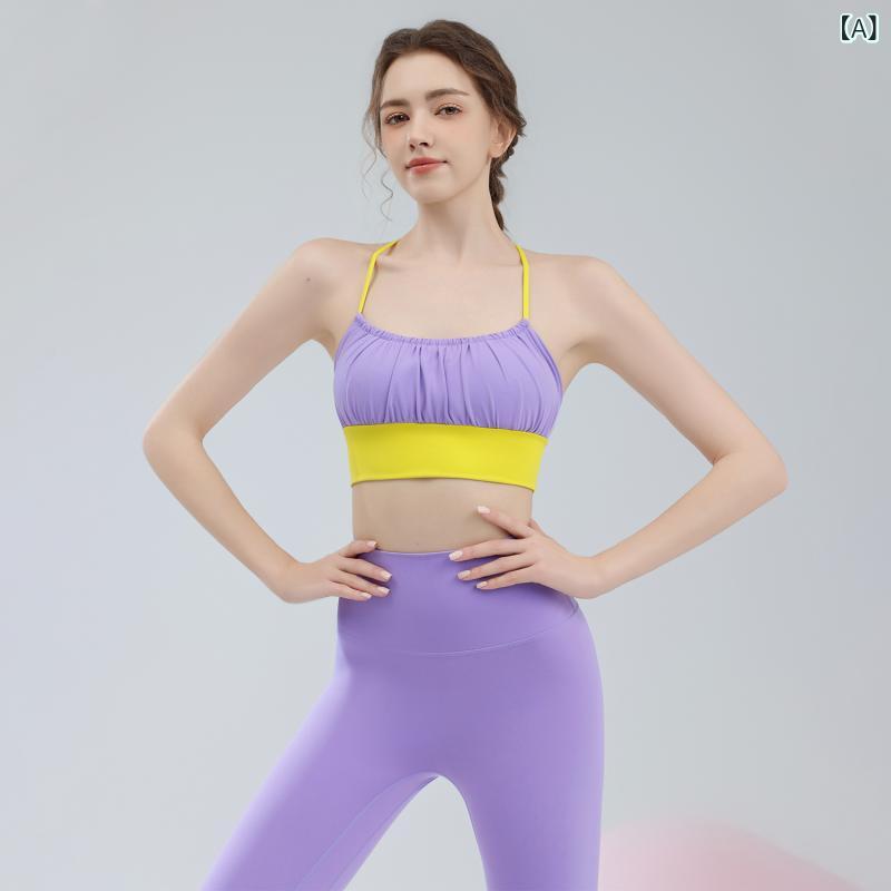 Ladies Wear - ヨガウェア レディース 背心 セット ピラティス スポーツブラ 集約美背 切り替え 運動文胸 高腰 ヒップアップ タイツ フィットネスパンツ 長ズボン ニット スパンデックス ストレッチ 接触冷感 吸湿速乾 フィットネス ランニング ダンス 室内 屋外