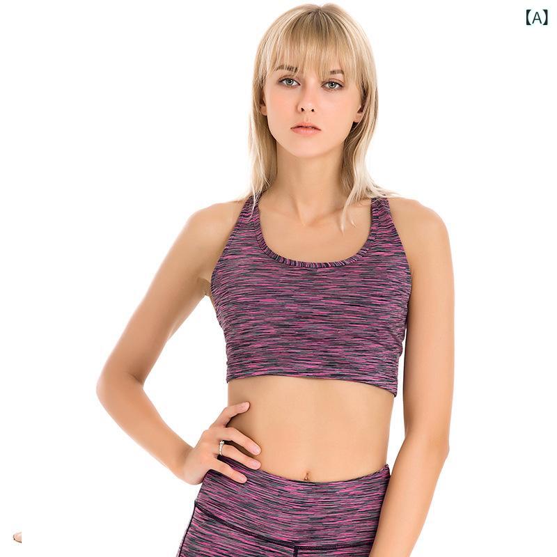 レディース 背心 ブラトップ 十字交叉 スポーツブラ フィットネス ウェア ヨガウェア ランニング トップス 伸縮性 ナイロン素材 酒红色 通年用 軽量 吸湿速乾 切り替えデザイン