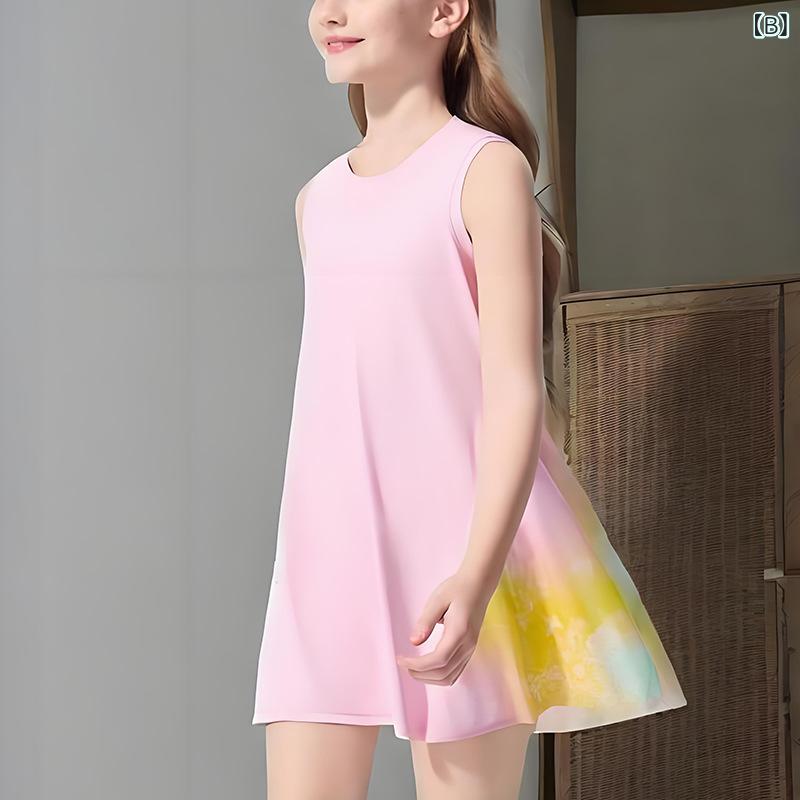 女の子 ワンピース 夏 薄手 ノースリーブ 速乾 ヨガ 仙女 かわいい 紫 ピンク ポリ...