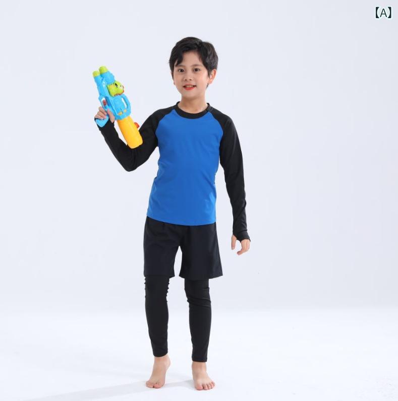 Tops - 長袖Tシャツ トップス 男の子 子供 キッズ 秋冬 運動 ヨガ フットサル バスケ 野球 ランニング フィットネス 速乾 ナイロン スパンデックス 接触冷感 伸縮性 タイトフィット ネイビー アイスブルー トレーニングウェア スポーツウェア アクティブウ