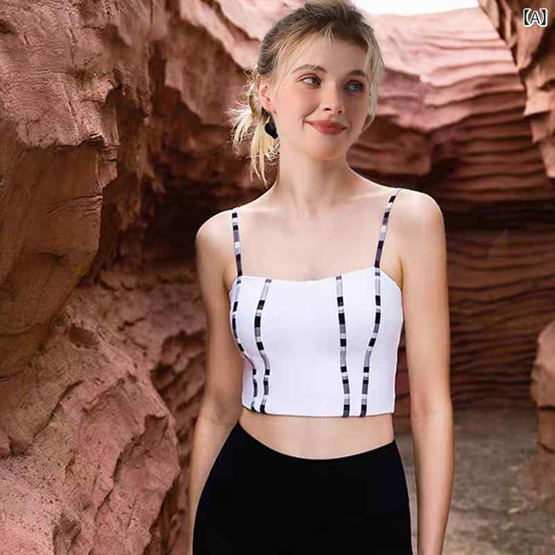 Tops - スポーツブラ レディース セクシー 背心 フィットネス ヨガウェア 女性用 高弾性 透気性 胸寄せ 胸パッド 美背中 タイトフィット ナイロン スパンデックス ブラック グリーン イエロー ホワイト
