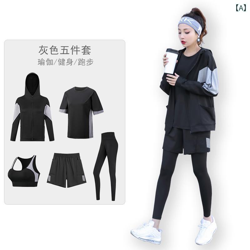 Tops - ヨガウェア レディース セット 大きいサイズ 5点セット トップス 長袖パンツ ブラトップ ブラジャー 速乾 吸湿排汗 接触冷感 ポリエステル スパンデックス ブラック ピンク 紫 通年 フィットネス ジム ランニング 普段使い 伸縮性 ゆったりシルエッ