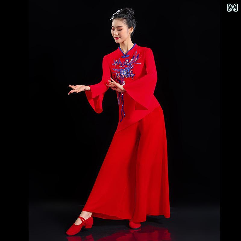 Ladies Wear - スカート 女性用 ダンス衣装 広場舞 古典秧歌 春夏 大振り ステージ衣装 赤 再生繊維 ニルロン 伸縮性 通気性 ゆったりシルエット 軽量 普段使い イベント用