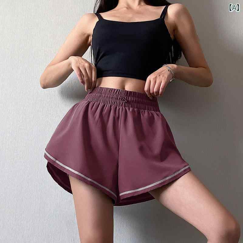 樂天商城 - ショーツ 女性用 ハイウエスト スポーツショーツ 薄手 速乾 ヨガパンツ ランニングパンツ フィットネスパンツ 夏 緑 紫 阔腿 透気性 伸縮性 錦纶 接触冷感 アウトドア 普段使い