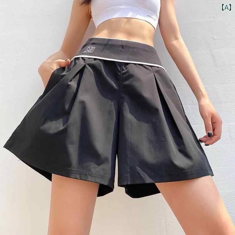 Tops - ショートパンツ レディース ハイウエスト 修身 ゆったり 防走光 運動 夏 薄手 透気 速乾 フィットネス ダンス ヨガパンツ 阔腿 黒 白 ナイロン ストレッチ