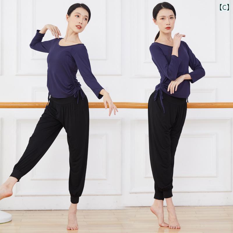 narukiのダンス 女性用 長袖 トップス 形体用 春夏 秋冬 モダン ラテン クラシック 純色 コットン モダール 伸縮性 酒紅 ブラック ネイビー ステージ フィットネス 街舞 ベリーダンス バレエ｜アングル3