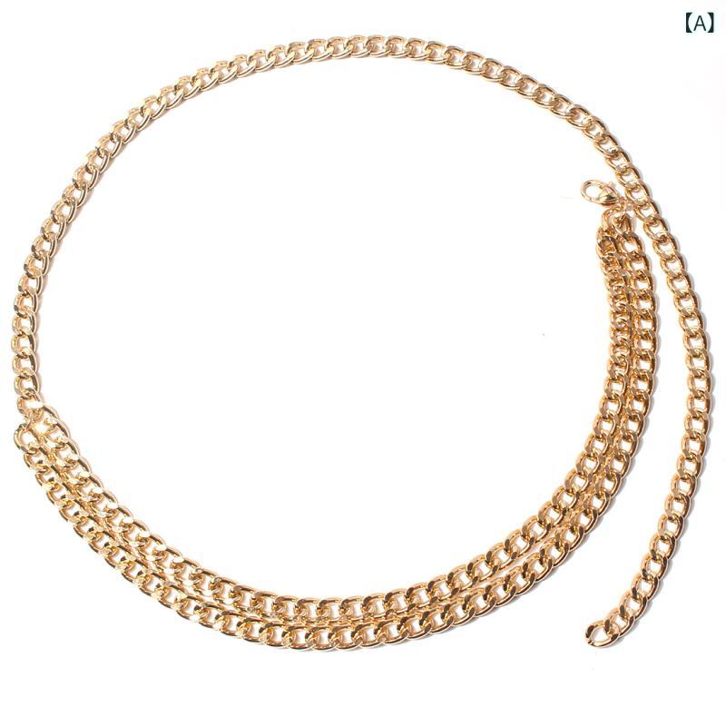 Rhinestone - レディース 腰チェーン 復古 金属 ダブルレイヤー ヒップホップ デニムパンツ アクセサリー チェーン ベルト 装飾 合金 金色 電気メッキ加工 幾何学 形状 ファッション OL スタイル カジュアル 普段使い 軽量 通勤 旅行 記念 ギフト 夏 202