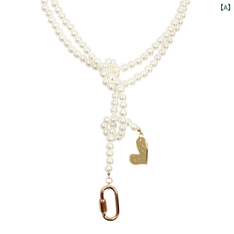 Topaz - ネックレス 女性用 チョーカー かわいい ハート型 偽パール ロッククロージャー 水波チェーン 合金 米白色 通勤 普段使い OL 伸縮 軽量 春夏秋冬