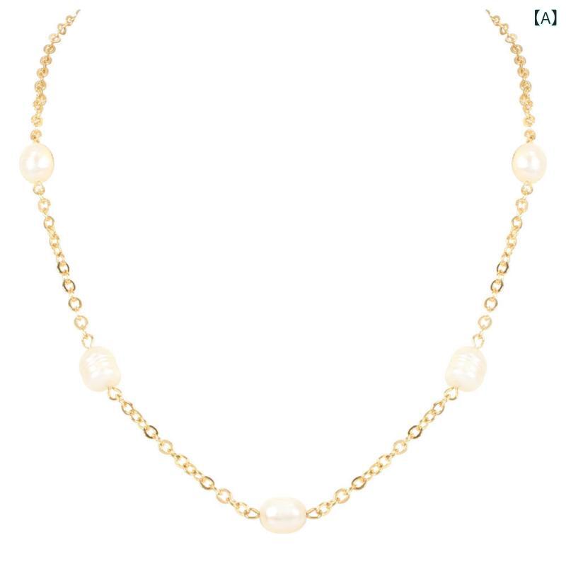 Aquamarine - ネックレス 女性用 気品 シンプル 異形 珍珠 金色 合金 アクセサリー 幾何学 蛇骨チェーン 街着 コーデ ファッション ジュエリー 夏 2021