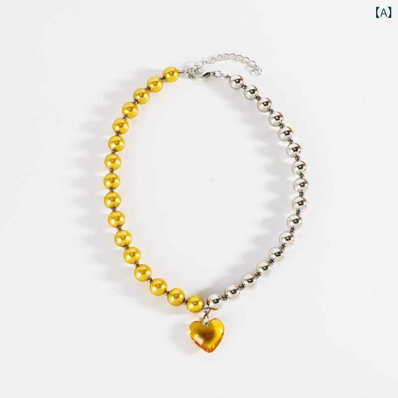 Other - ネックレス 女性用 ハート ペアシェイプ 珍珠 串珠 シンプル ファッション 通勤 かわいい 黄色 赤 白 夏 接触冷感 軽量 切り替え デザイン