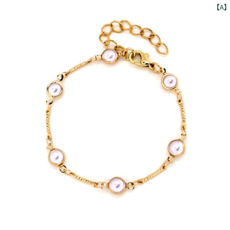 Rhinestone - ハンドメイド ブレスレット 女性用 シンプル ファッション 金属チェーン パール アクセサリー 幾何学 デザイン 電気メッキ加工 合金素材 通勤 普段使い 冬 秋冬 人気 かわいい 華奢 ロングチェーン レイヤード