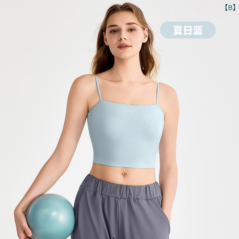 ヨガ タンクトップ レディース 吊り帯 背心 インナー 修身 及腰 固定胸パッド 細肩...