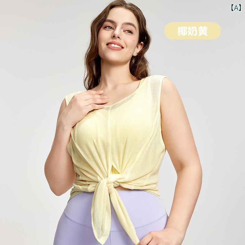 Ladies Wear - ヨガトップス レディース 大きいサイズ 春夏 接触冷感 透気性 吸湿速乾 軽量 伸縮性 再生繊維 ロング丈 ルーズフィット スリム効果 アウトドア フィットネス ココナッツミルクイエロー 漂白グリーン シルバーグレー