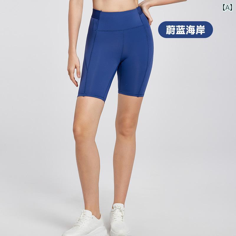 Tops - レディース ランニング ショーツ サイドポケット 高腰 収腹 ヒップアップ 五分丈 ヨガパンツ 接触冷感 伸縮性 吸湿速乾 春夏 ブルー グレー ピンク ブラック フィットネス 普段使い