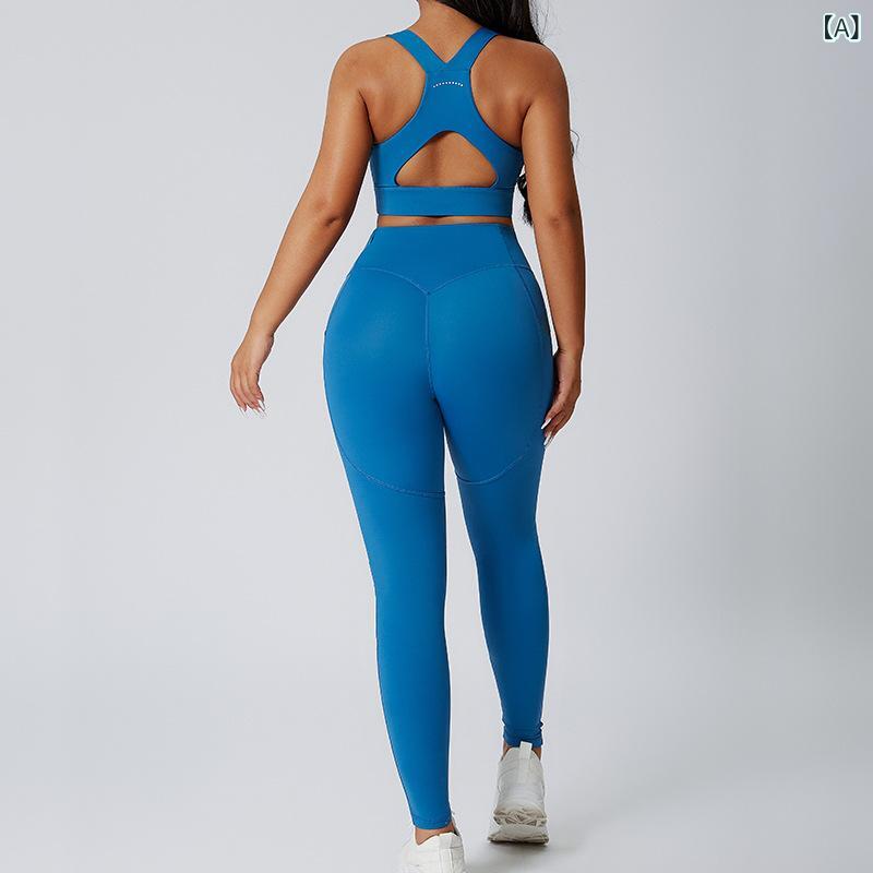 Tops - レディース ヨガウェア セット ビッグサイズ 伸縮性 高腰 スリム フィットネスウェア トップス ショーツ 無袖 直筒 タイトシルエット ニット ナイロン 接触冷感 吸湿速乾 ランニング テニス 通勤 普段使い クロップド丈 クラインブルー ブラック ベ