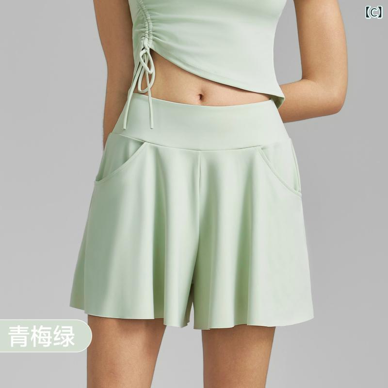 テニススカート 女性用 春夏 ヨガ 短スカート ポケット フェイクツーピース 防走光...
